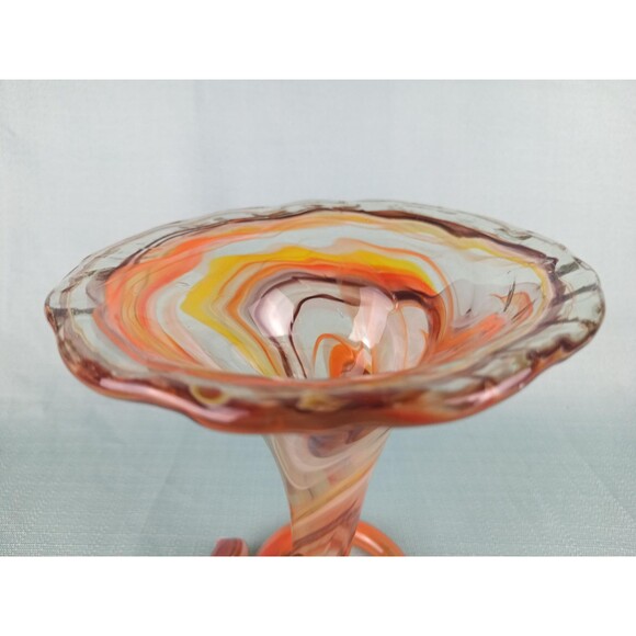 Multicolor MCM Swirl Vase Murano Style Art Glass Orange White Pink Red Glass Art - Picture 5 of 10